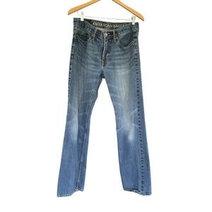American Eagle Men's Y2K Relaxed Straight Jeans Whiskered Blue Denim W36 L32.5